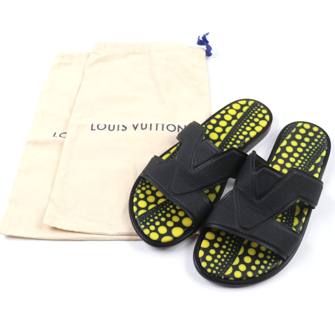 Great LOUIS VUITTON Yayoi Kusama Sandals LV oasis line black leather mens 8