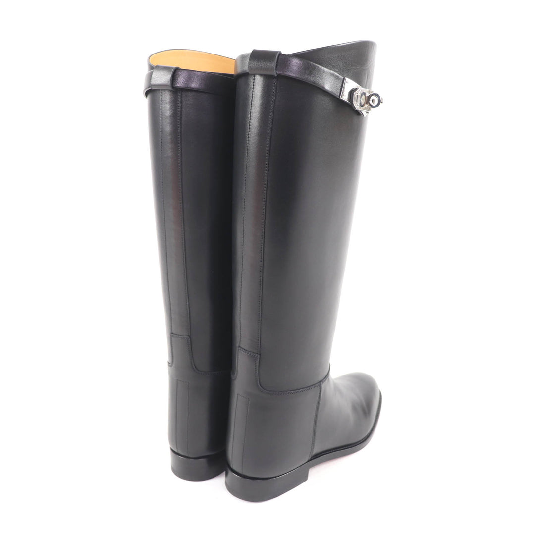 Excellent HERMES Knee-high boots Jumping kelly buckle black leather 35.5 042138