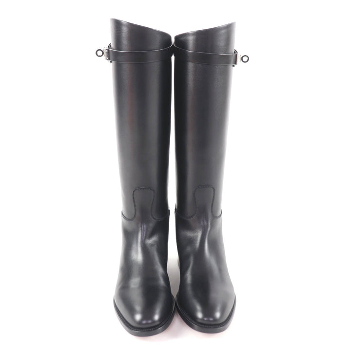 Excellent HERMES Knee-high boots Jumping kelly buckle black leather 35.5 042138