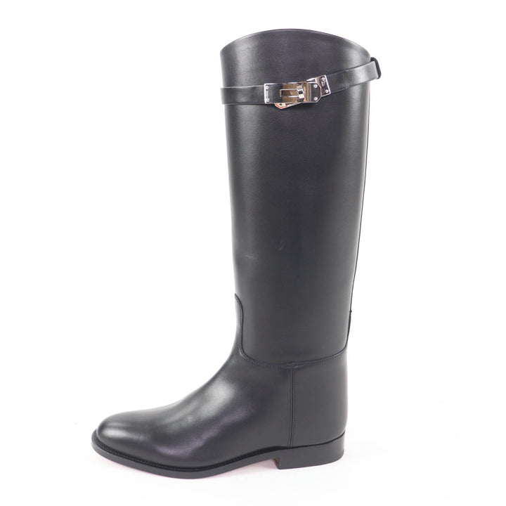 Excellent HERMES Knee-high boots Jumping kelly buckle black leather 35.5 042138