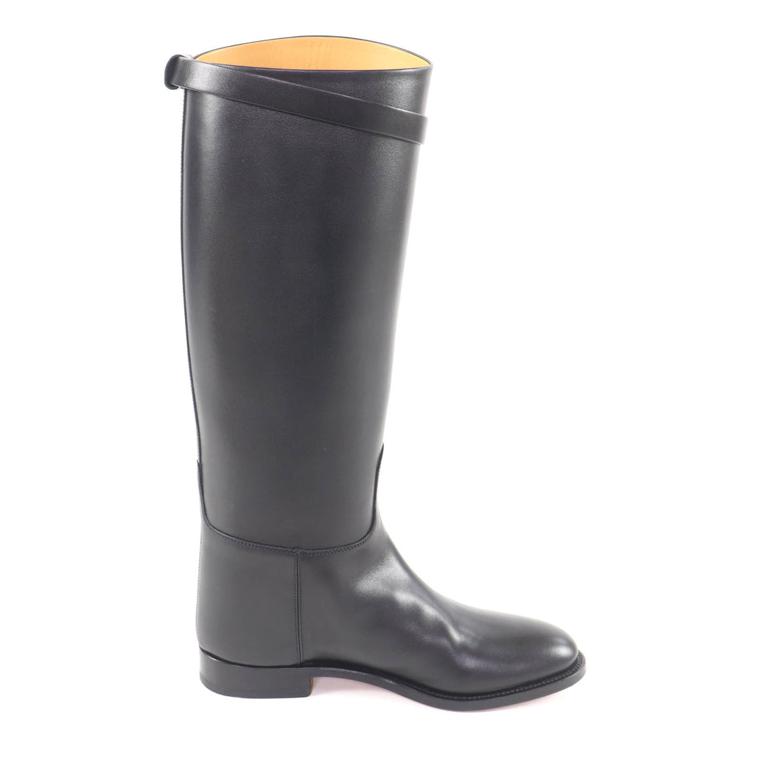 Excellent HERMES Knee-high boots Jumping kelly buckle black leather 35.5 042138