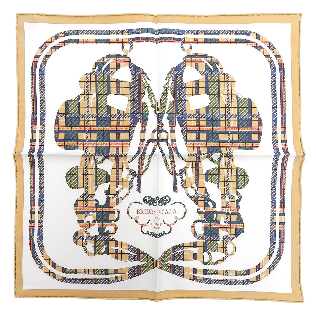 Excellent HERMES scarf Carre 45 BRIDES de GALA Tartan Multi silk Women