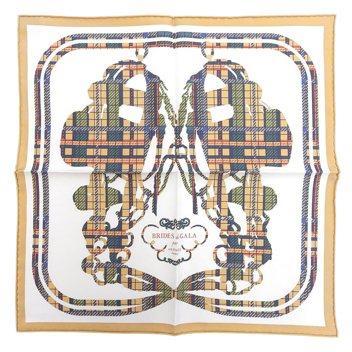 Excellent HERMES scarf Carre 45 BRIDES de GALA Tartan Multi silk Women