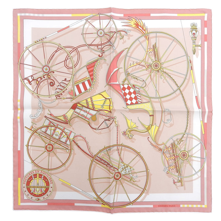 Excellent HERMES scarf Carré 45 VOITURES EN NQUILIBRE pink silk Women