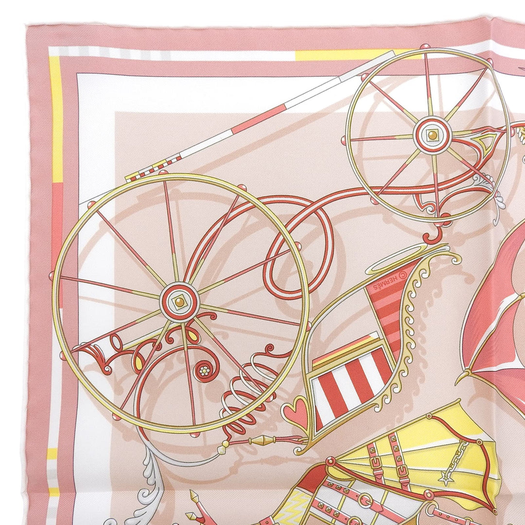Excellent HERMES scarf Carré 45 VOITURES EN NQUILIBRE pink silk Women