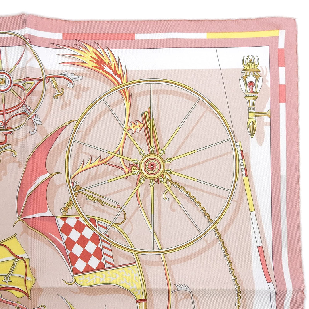 Excellent HERMES scarf Carré 45 VOITURES EN NQUILIBRE pink silk Women