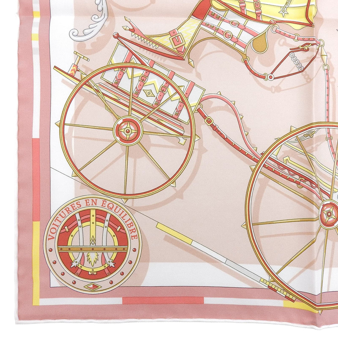 Excellent HERMES scarf Carré 45 VOITURES EN NQUILIBRE pink silk Women