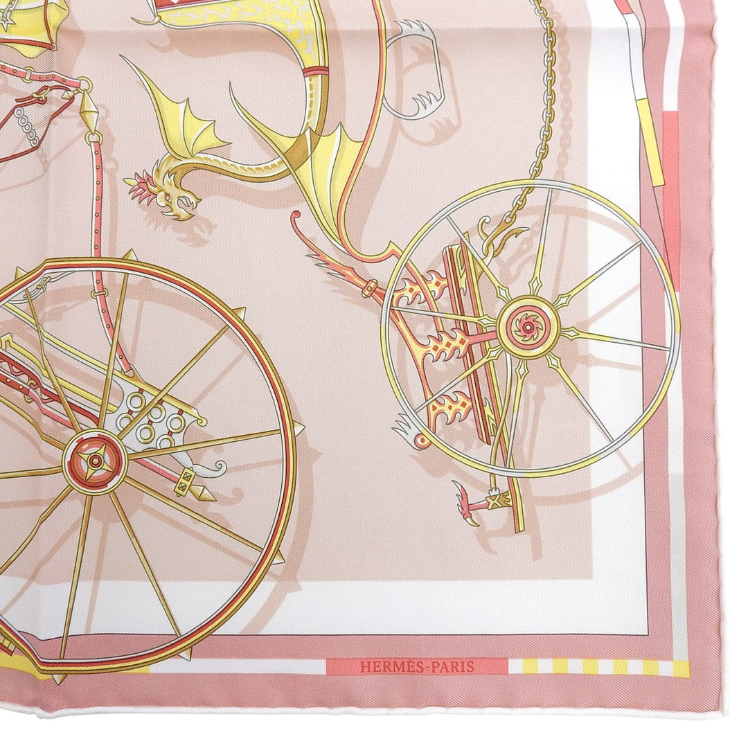 Excellent HERMES scarf Carré 45 VOITURES EN NQUILIBRE pink silk Women