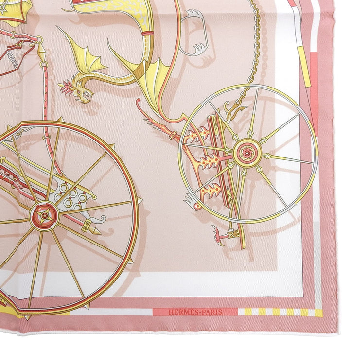 Excellent HERMES scarf Carré 45 VOITURES EN NQUILIBRE pink silk Women