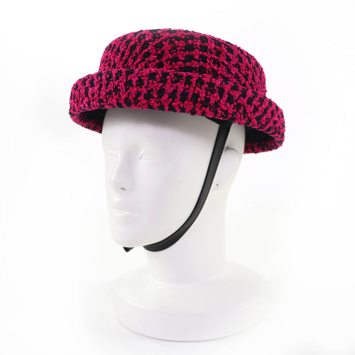 Excellent CHANEL hat Leather accents and tweed pink Women M 16K