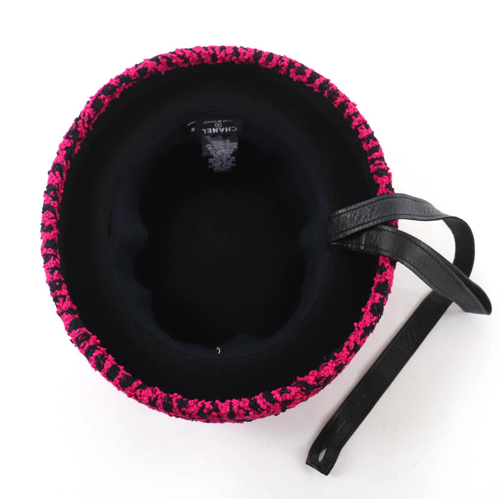 Excellent CHANEL hat Leather accents and tweed pink Women M 16K