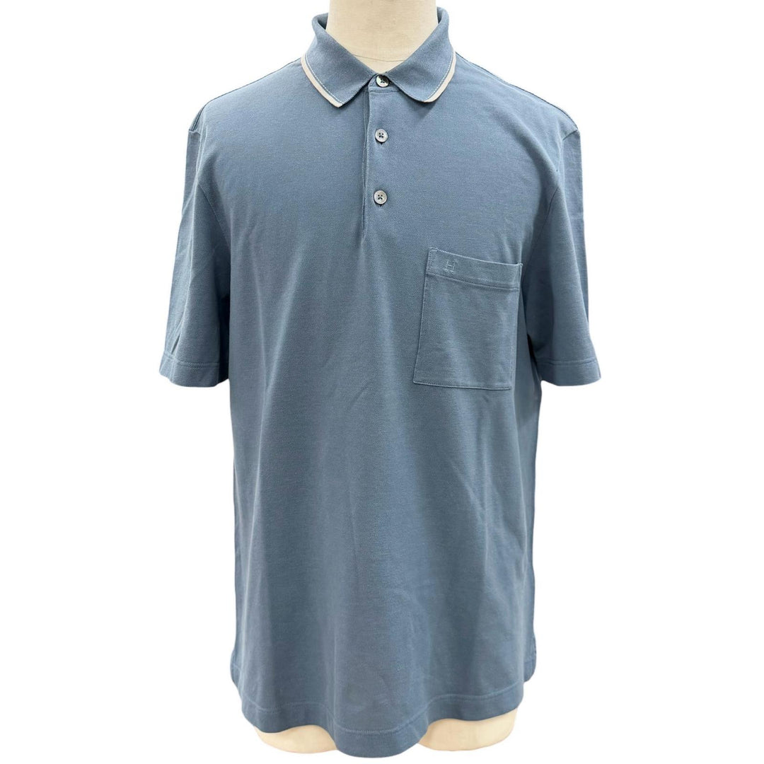 Great HERMES Short sleeve polo shirt blue cotton mens L
