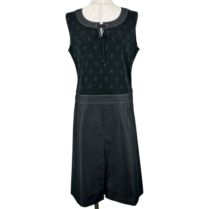 Excellent LEONARD FASHION one piece Monogram Pattern Sleeveless black silk L