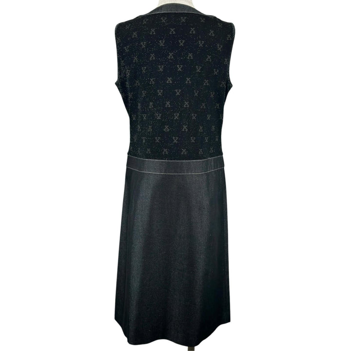 Excellent LEONARD FASHION one piece Monogram Pattern Sleeveless black silk L