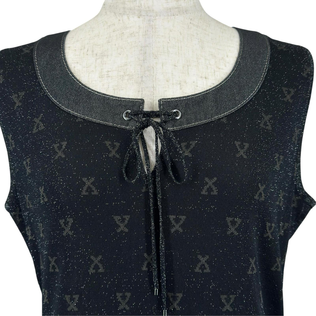 Excellent LEONARD FASHION one piece Monogram Pattern Sleeveless black silk L