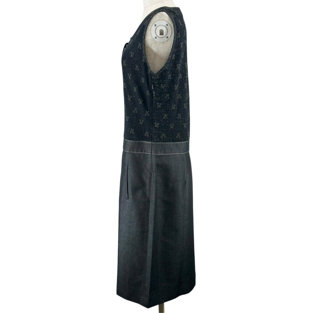 Excellent LEONARD FASHION one piece Monogram Pattern Sleeveless black silk L