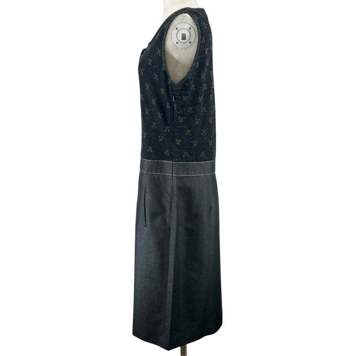 Excellent LEONARD FASHION one piece Monogram Pattern Sleeveless black silk L