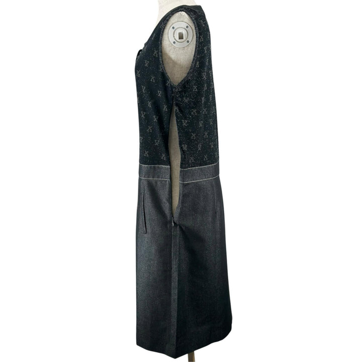 Excellent LEONARD FASHION one piece Monogram Pattern Sleeveless black silk L