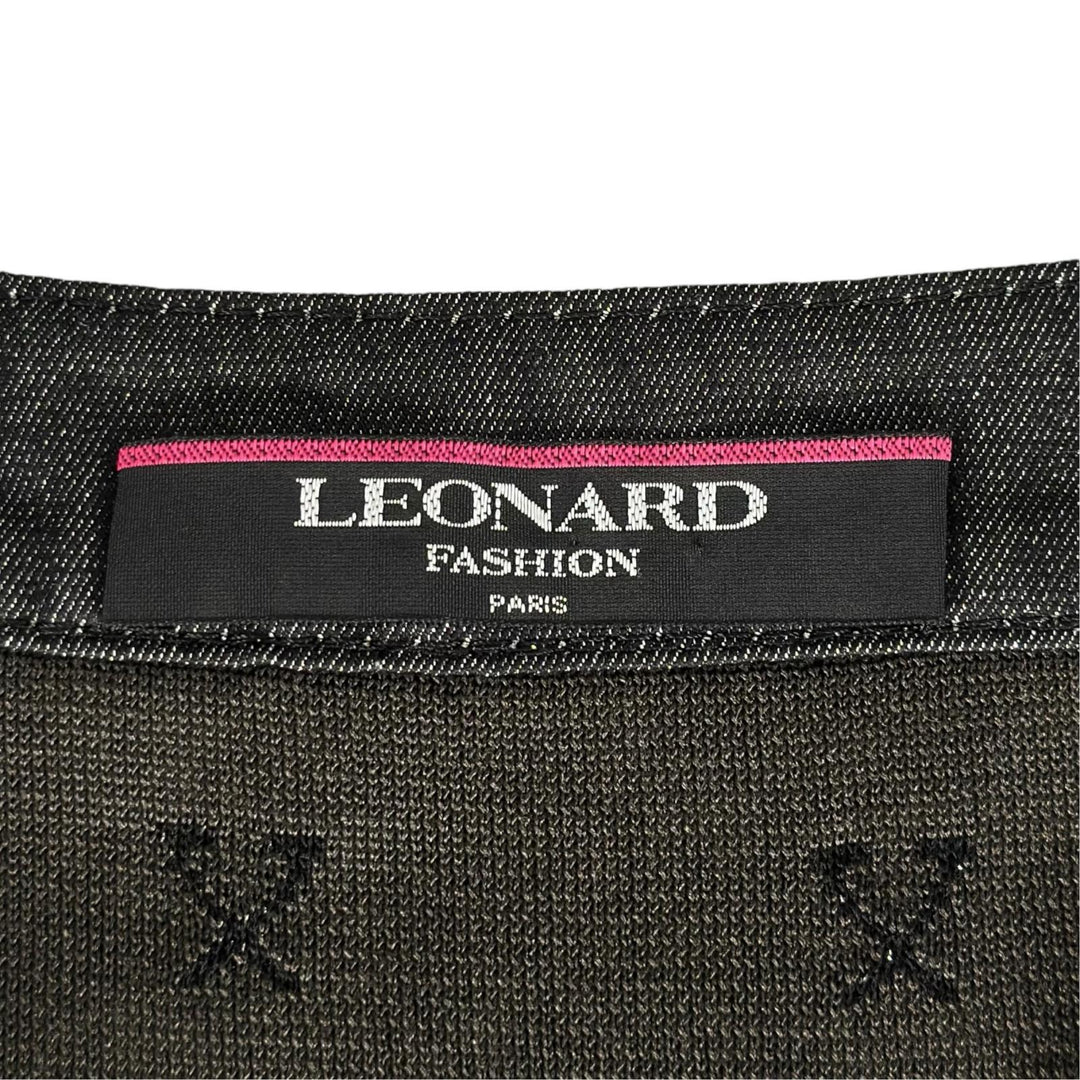 Excellent LEONARD FASHION one piece Monogram Pattern Sleeveless black silk L