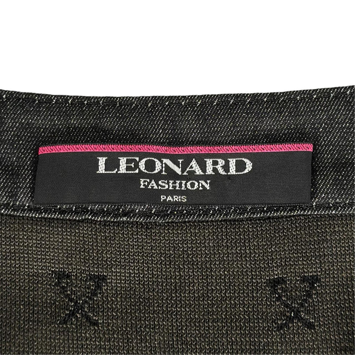 Excellent LEONARD FASHION one piece Monogram Pattern Sleeveless black silk L