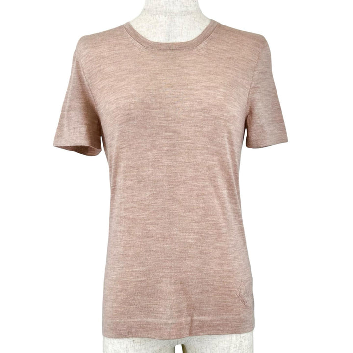 Great HERMES knit H logo crew neck short sleeve pink cashmere Women 38