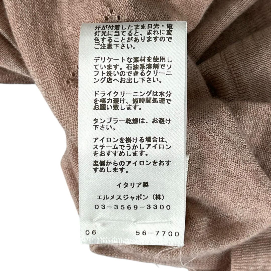 Great HERMES knit H logo crew neck short sleeve pink cashmere Women 38