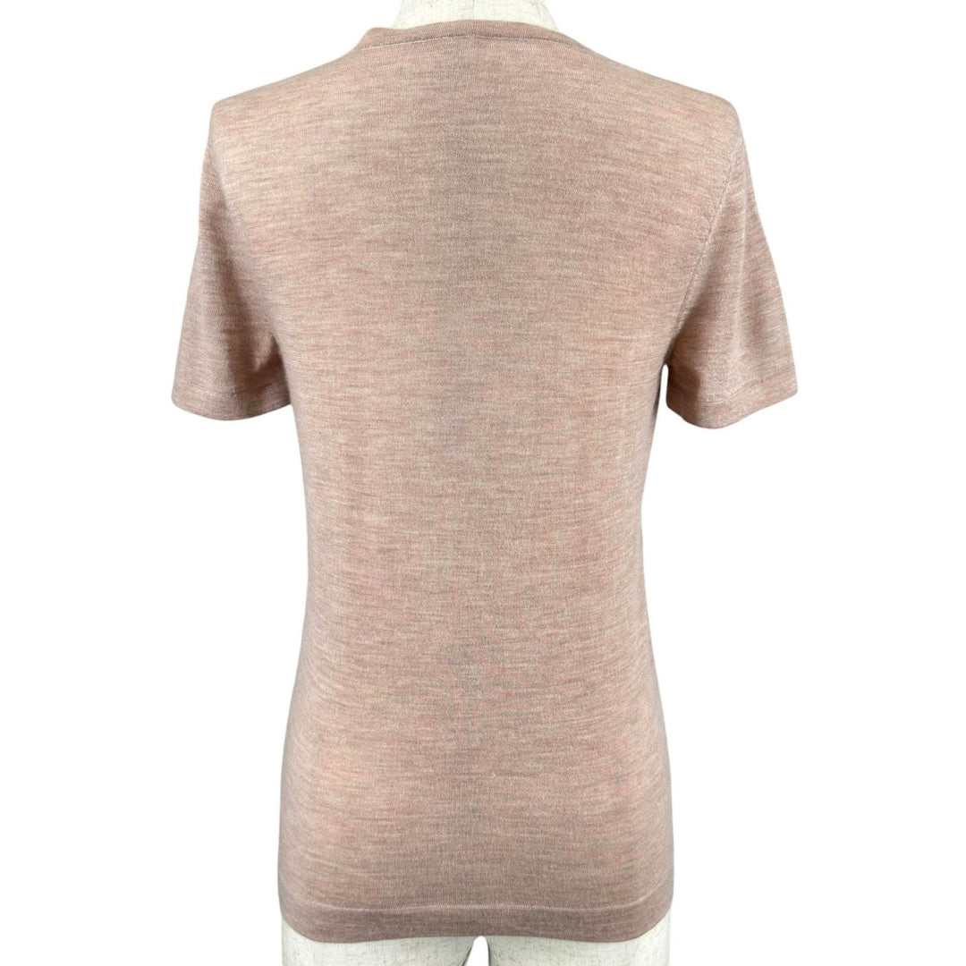 Great HERMES knit H logo crew neck short sleeve pink cashmere Women 38
