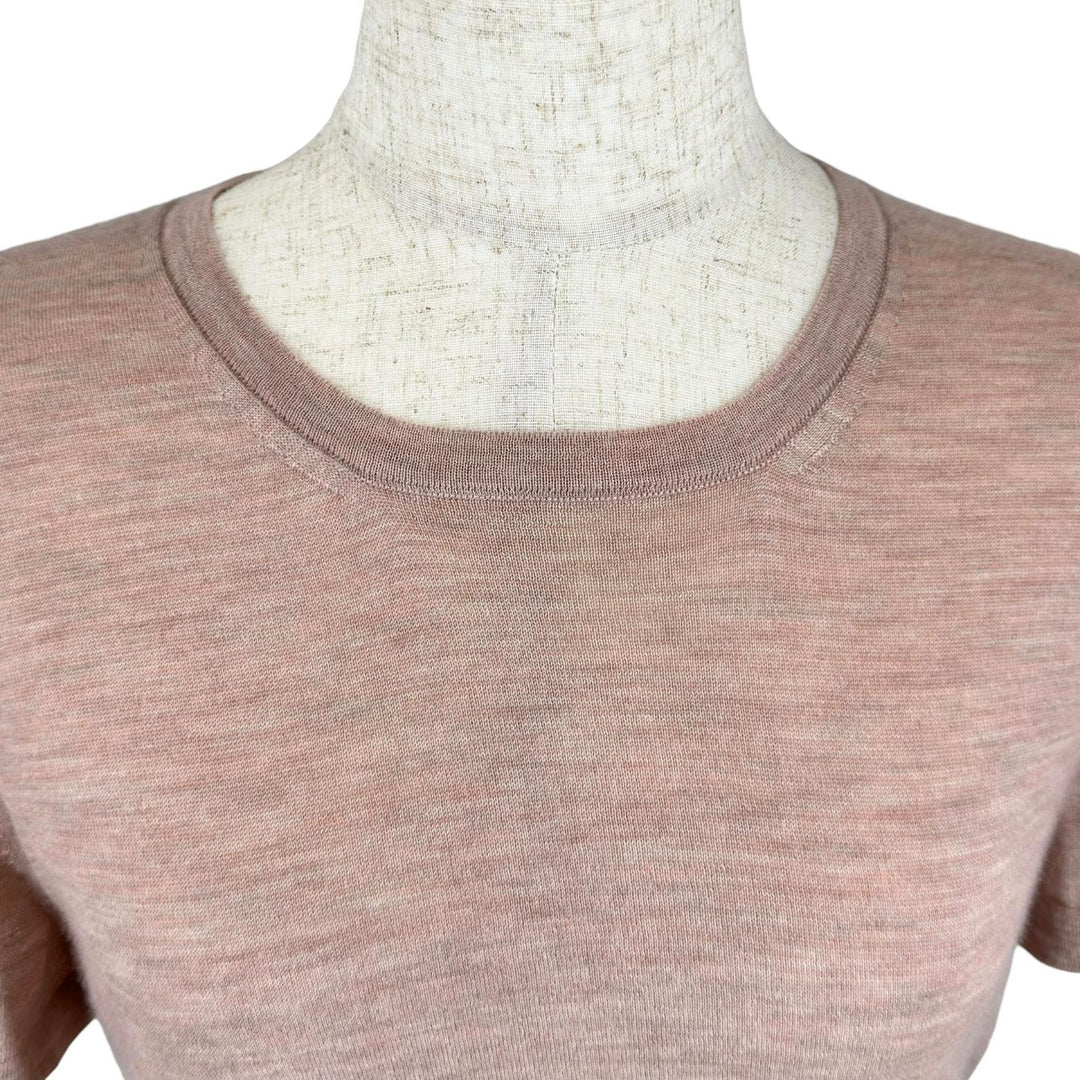 Great HERMES knit H logo crew neck short sleeve pink cashmere Women 38