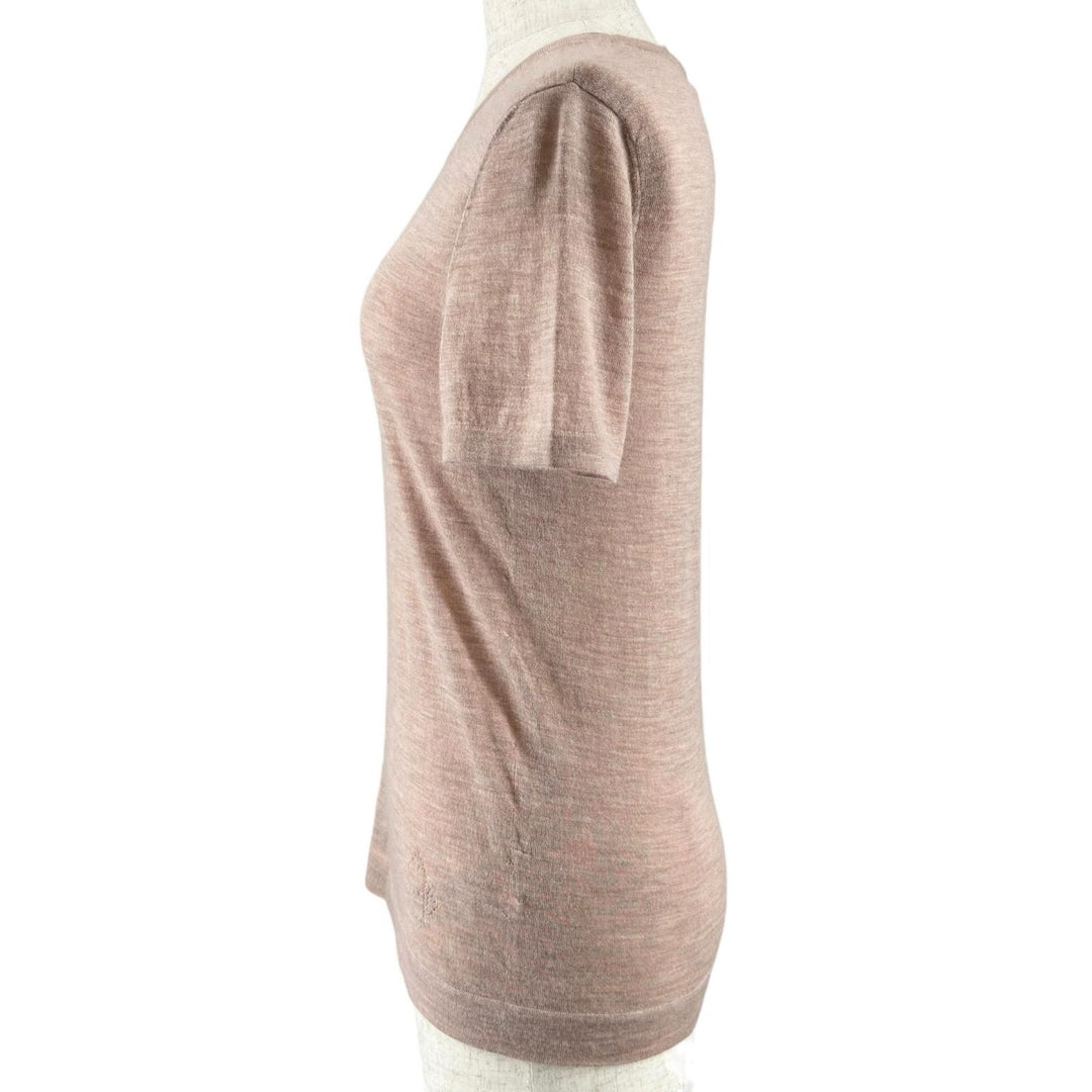 Great HERMES knit H logo crew neck short sleeve pink cashmere Women 38