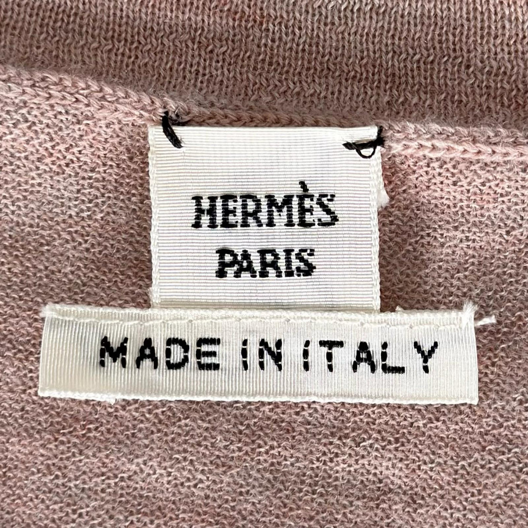 Great HERMES knit H logo crew neck short sleeve pink cashmere Women 38