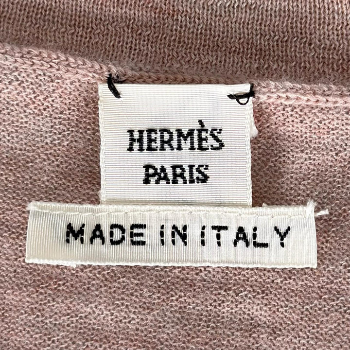 Great HERMES knit H logo crew neck short sleeve pink cashmere Women 38