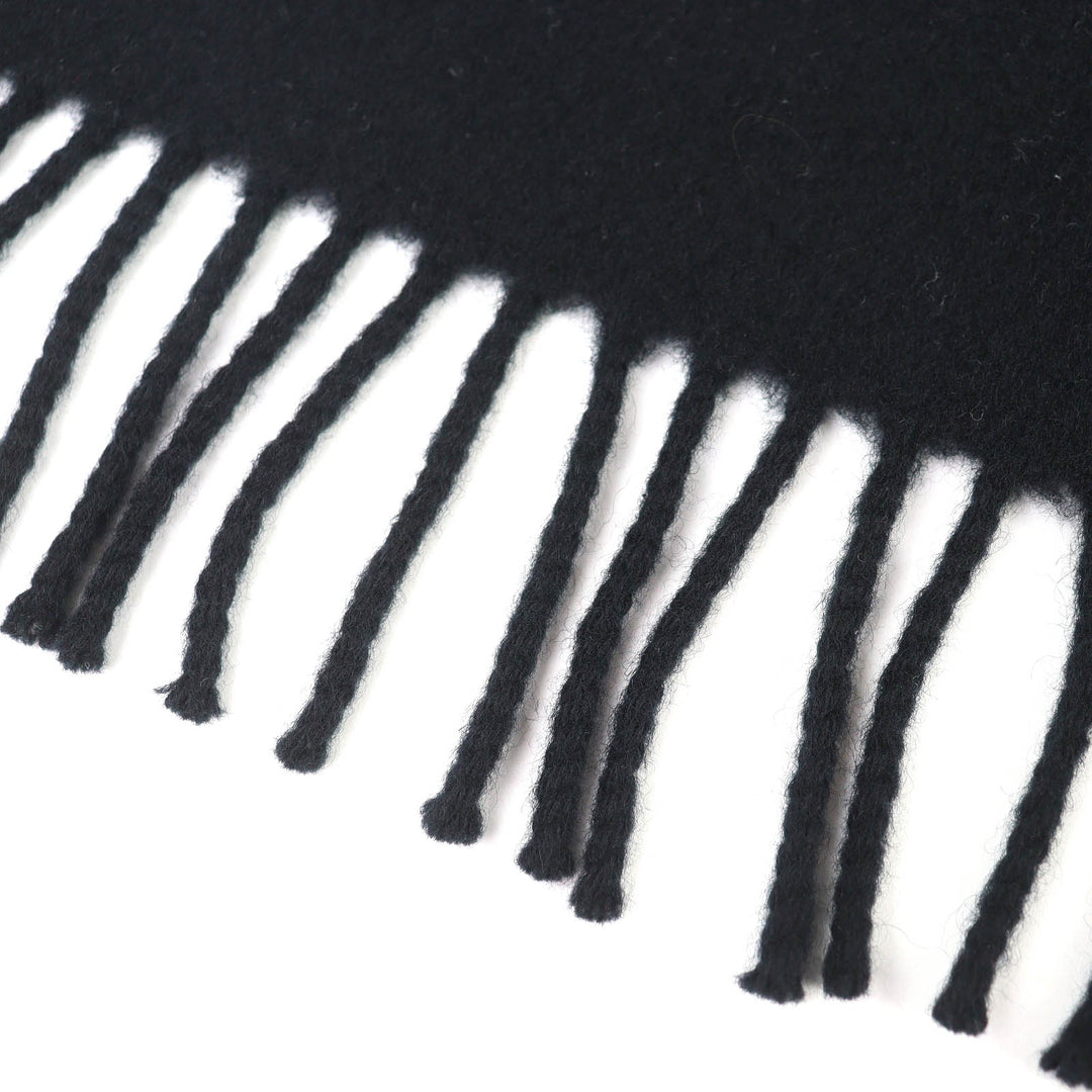 Great HERMES Scarf Logo embroidery fringe black cashmere mens