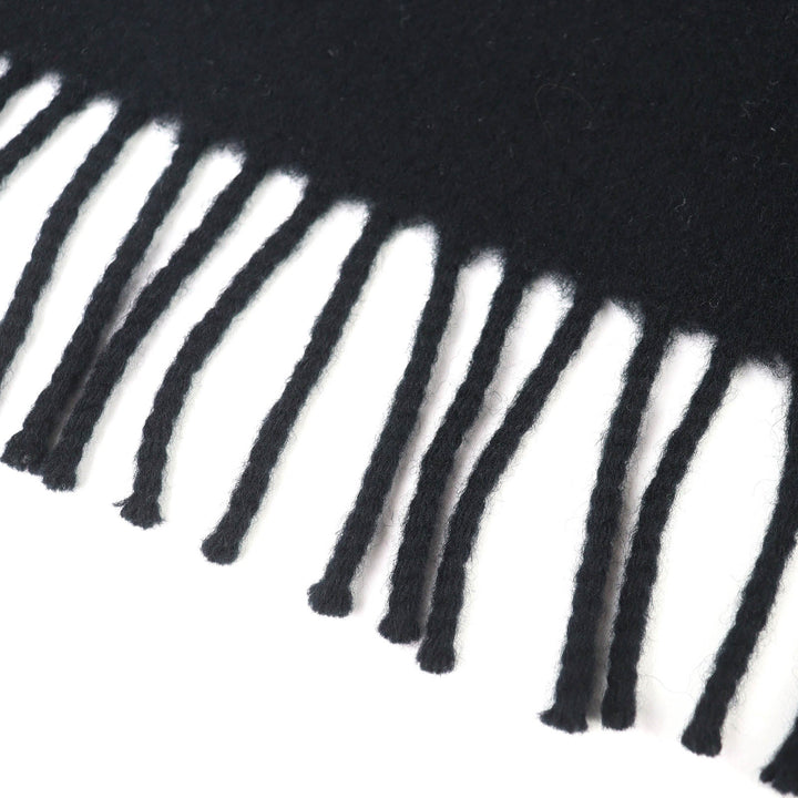 Great HERMES Scarf Logo embroidery fringe black cashmere mens