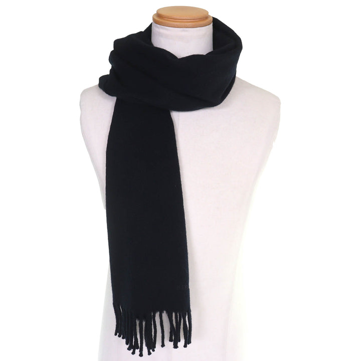 Great HERMES Scarf Logo embroidery fringe black cashmere mens