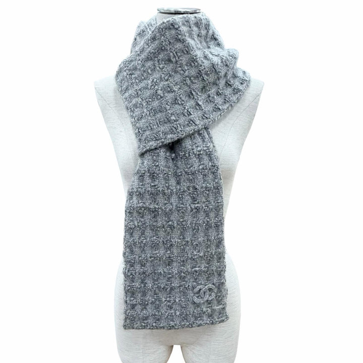 Great CHANEL Scarf gray cashmere Women 17B