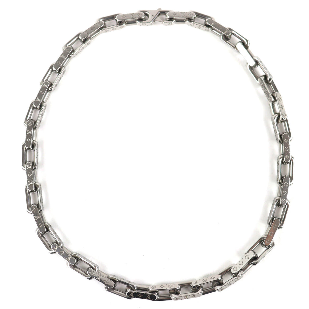 Great LOUIS VUITTON Necklace Collier Chain Monogram Necklace Silver M00307