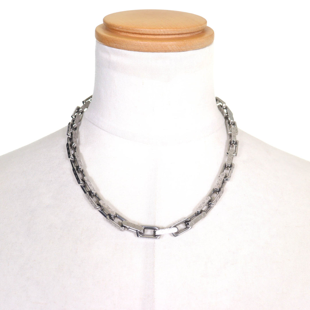 Great LOUIS VUITTON Necklace Collier Chain Monogram Necklace Silver M00307