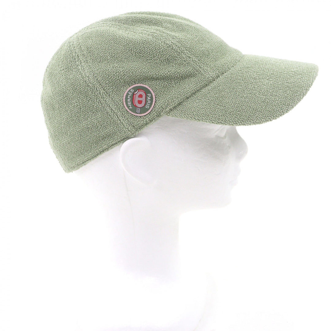 Excellent HERMES cap Davis Pile ground green cotton mens M