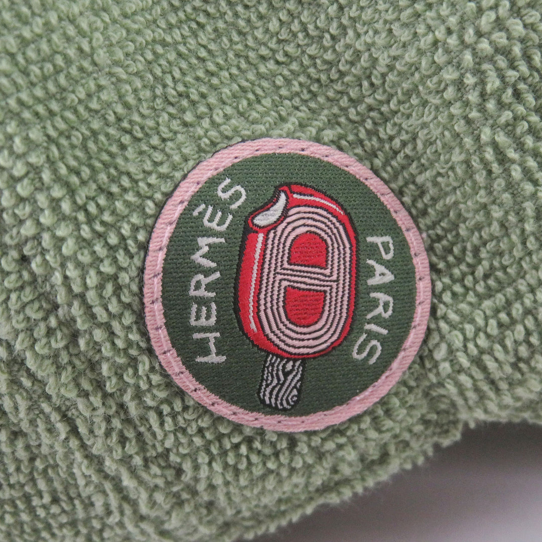 Excellent HERMES cap Davis Pile ground green cotton mens M