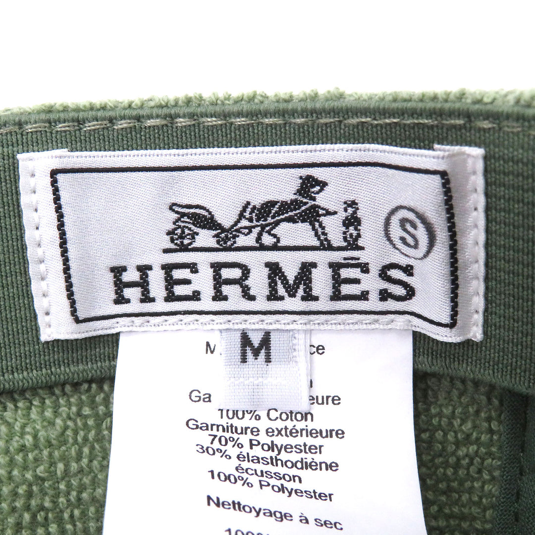 Excellent HERMES cap Davis Pile ground green cotton mens M