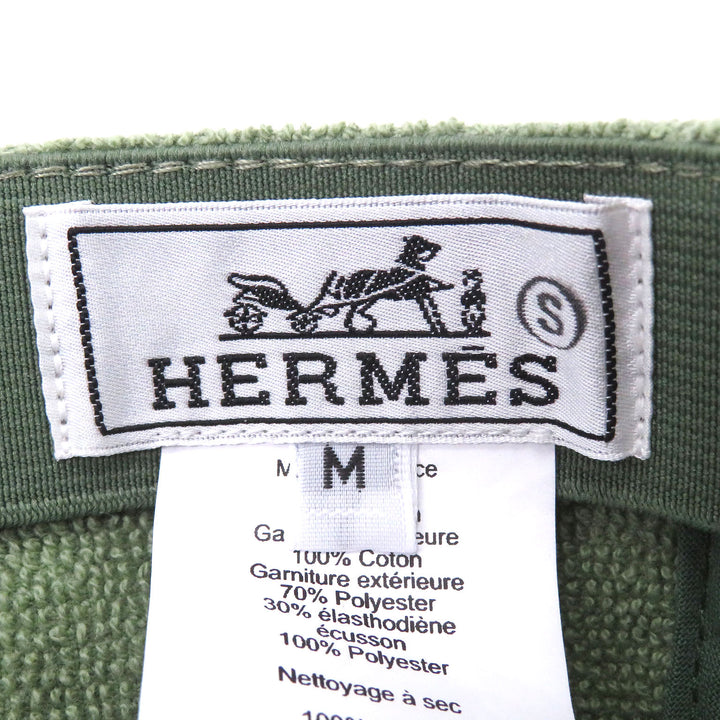 Excellent HERMES cap Davis Pile ground green cotton mens M