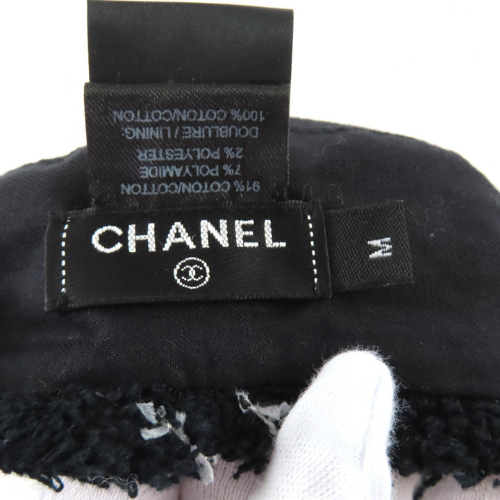 Great CHANEL beret COCO Mark lattice pattern tweed black cotton Women M 19C