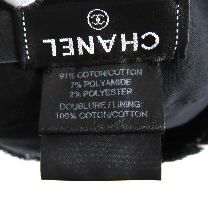 Great CHANEL beret COCO Mark lattice pattern tweed black cotton Women M 19C