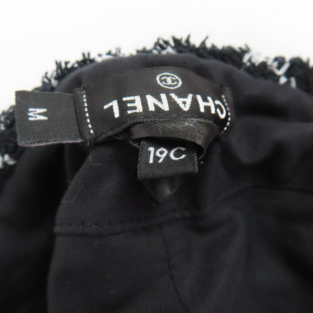 Great CHANEL beret COCO Mark lattice pattern tweed black cotton Women M 19C