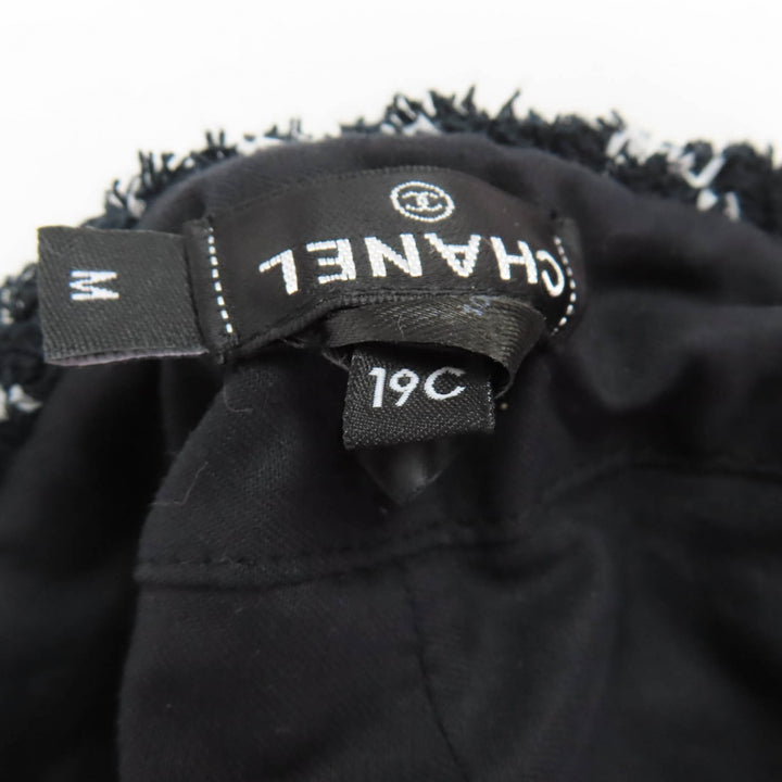 Great CHANEL beret COCO Mark lattice pattern tweed black cotton Women M 19C