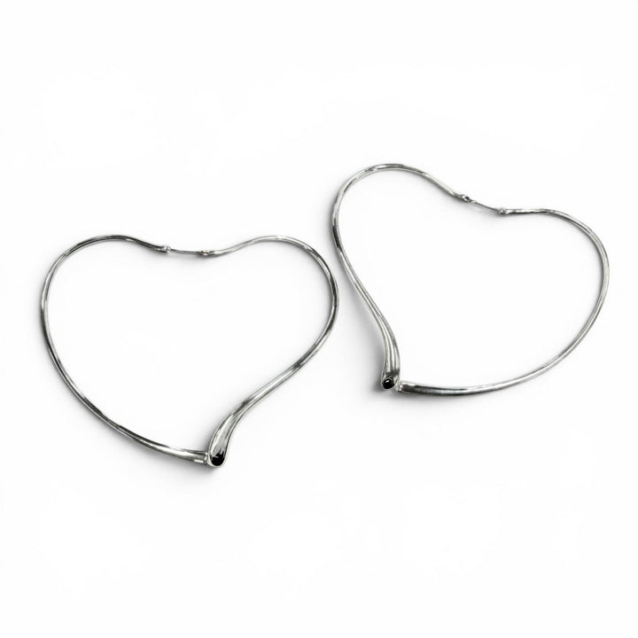 Great TIFFANY&Co. Pierce Open Heart Large Pierce hoop Silver AG925 Women
