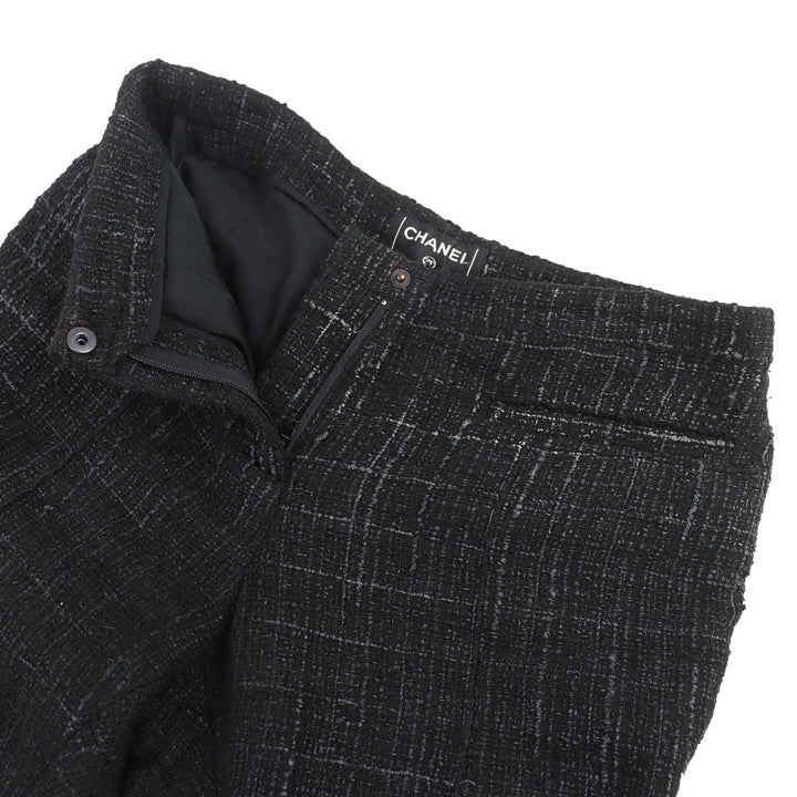 Great CHANEL Pants Rhinestone COCO Button Tweed Long black cotton 34 05A P26358