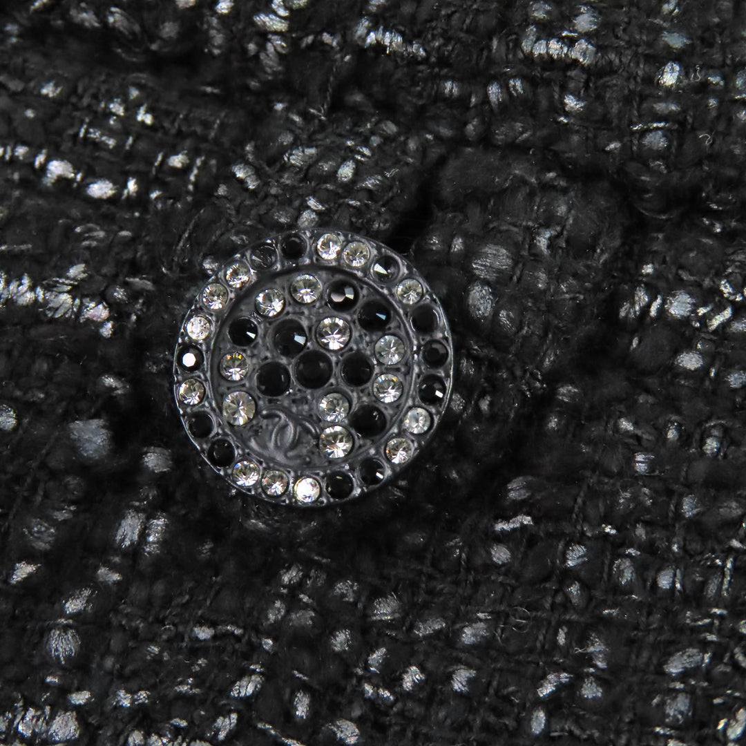 Great CHANEL Pants Rhinestone COCO Button Tweed Long black cotton 34 05A P26358