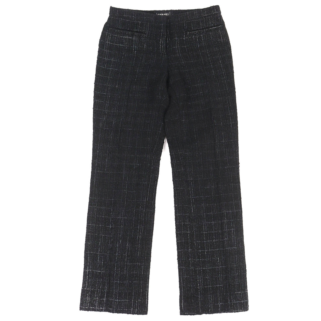 Great CHANEL Pants Rhinestone COCO Button Tweed Long black cotton 34 05A P26358