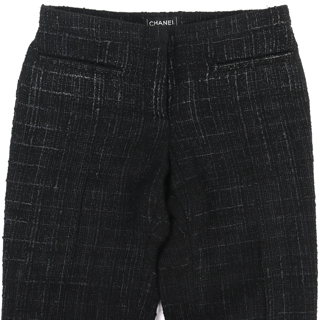 Great CHANEL Pants Rhinestone COCO Button Tweed Long black cotton 34 05A P26358